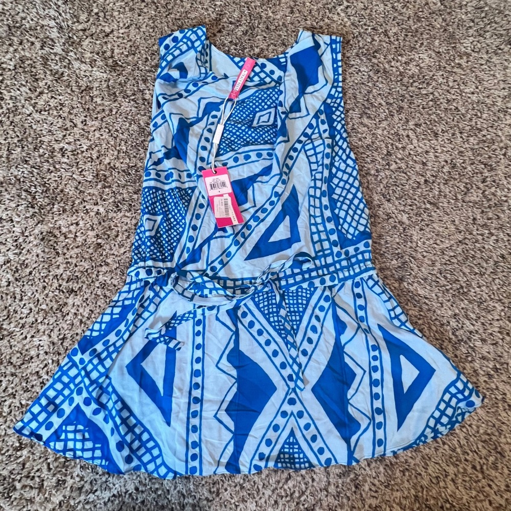Plenty by Tracy Reese Cowl Halter Top Blue White Geometric Tribal Peplum Medium